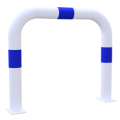Impact protection bars | as e-charging post protection | to be fixed by plugs, | total width: 750mm, total height: 650mm | hot-dip galvanized and white powder-coated with 3 blue reflective strips foil type RA1/A